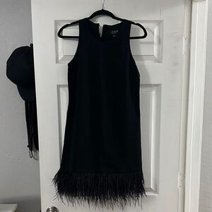 J. Crew Black Dress with Feather Trim